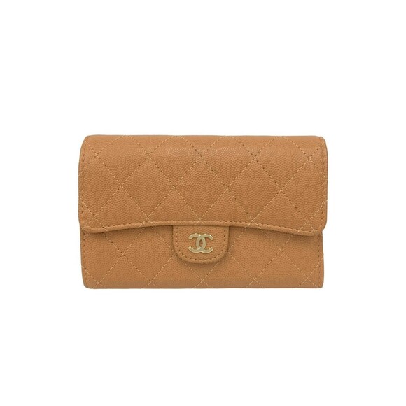 CHANEL Handbags - CHANEL Authentic Cream Caviar Leather Logo Wallet